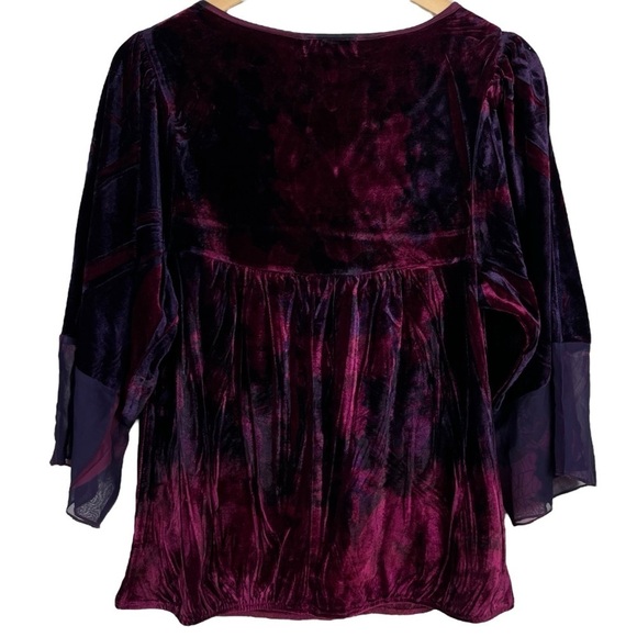 Whimsigoth Boho Velvet Burgundy & Purple Tie-Dyed Look Peasant Top Size Medium - Picture 2 of 12